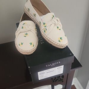 Talbots Cream Espadrilles with Lemon Design